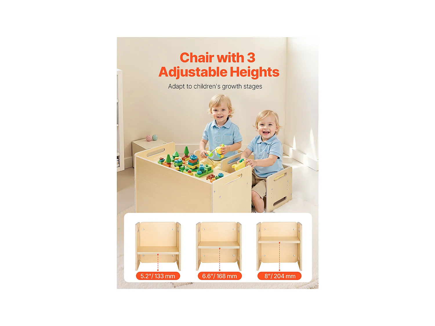 Montessori-Entwöhnungstisch und -Stühle Set SucceBuy, Holztisch für Kleinkinder mit 2 Stühlen