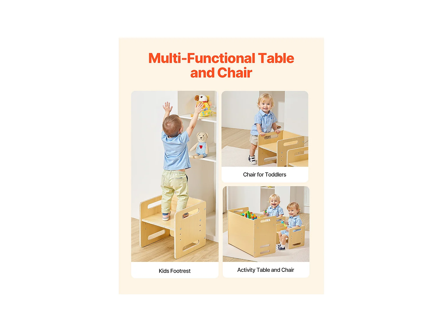 Montessori-Entwöhnungstisch und -Stühle Set SucceBuy, Holztisch für Kleinkinder mit 2 Stühlen