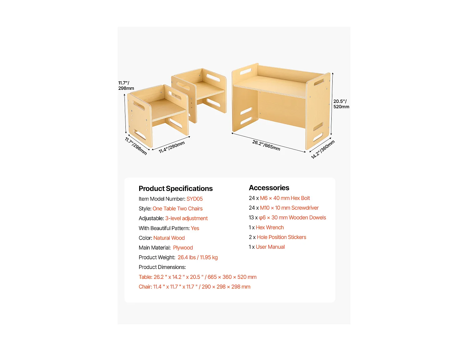 Zestaw Stolik i Krzesełka Montessori do Odstawiania SucceBuy, Drewniane Biurko dla Maluchów z 2 Krzesełkami