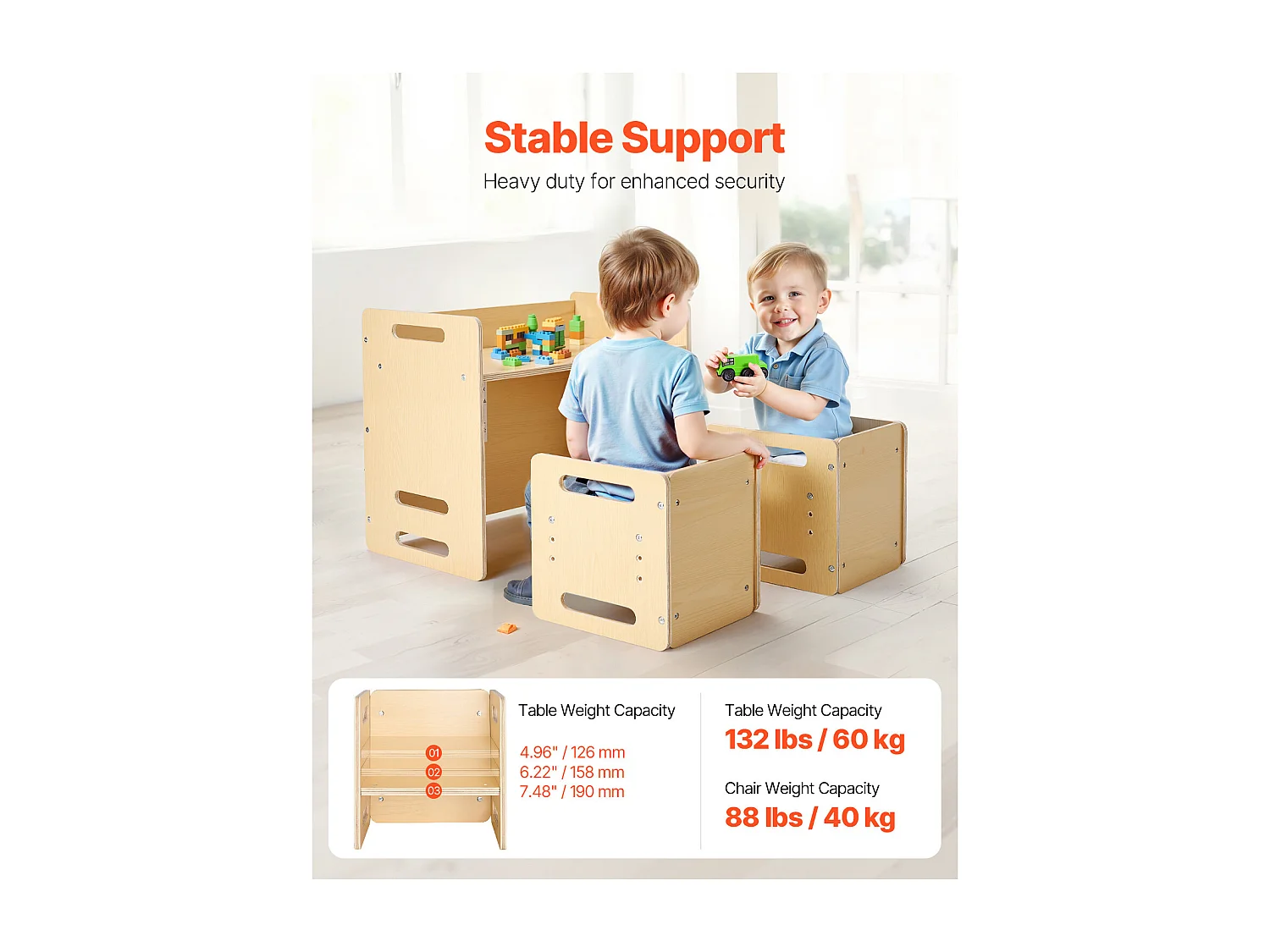 Zestaw Stolik i Krzesełka Montessori do Odstawiania SucceBuy, Drewniane Biurko dla Maluchów z 2 Krzesełkami