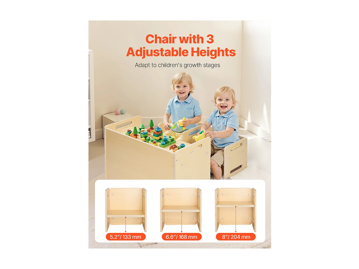 Zestaw Stolik i Krzesełka Montessori do Odstawiania SucceBuy, Drewniane Biurko dla Maluchów z 2 Krzesełkami