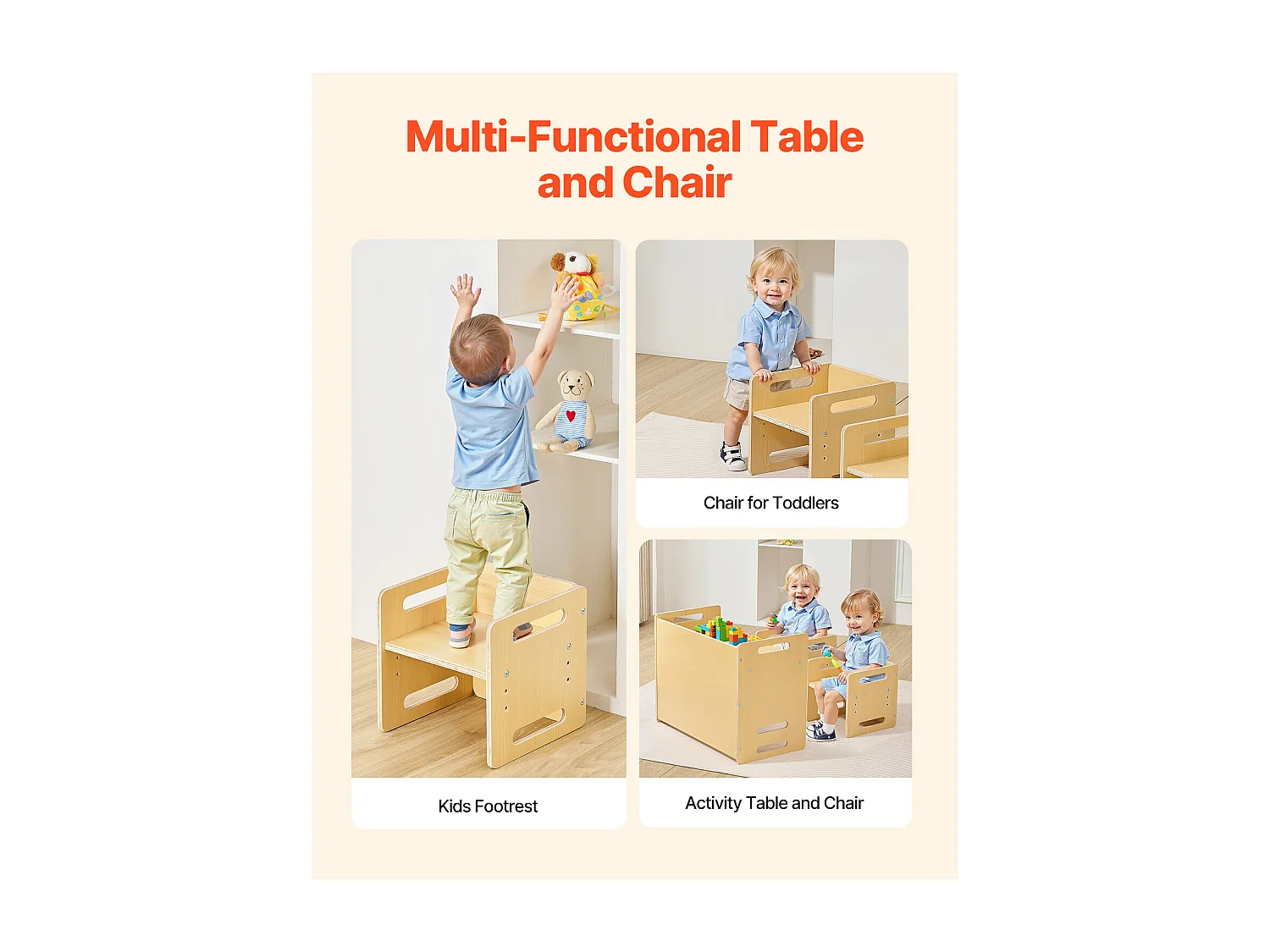 Zestaw Stolik i Krzesełka Montessori do Odstawiania SucceBuy, Drewniane Biurko dla Maluchów z 2 Krzesełkami