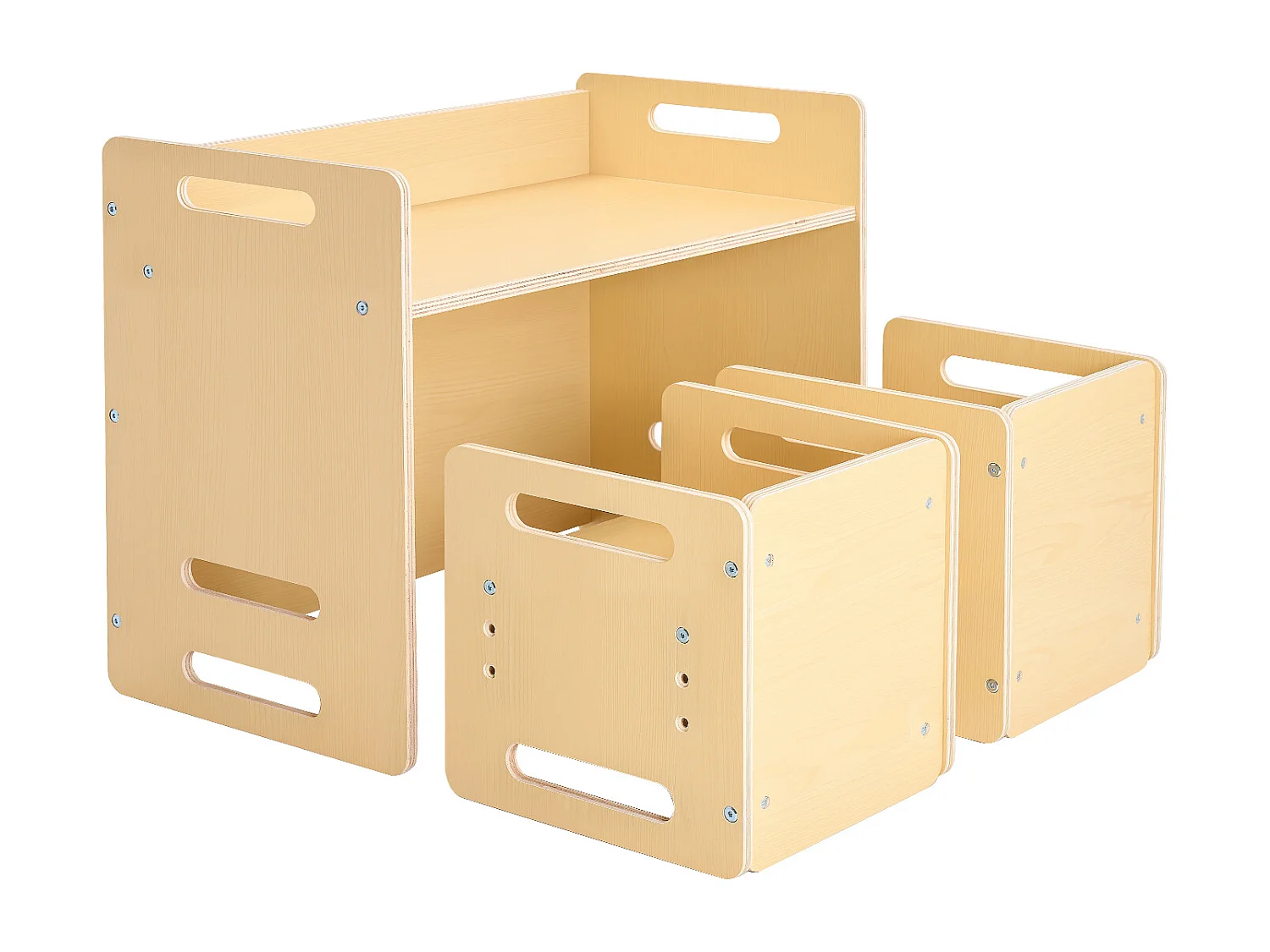 Zestaw Stolik i Krzesełka Montessori do Odstawiania SucceBuy, Drewniane Biurko dla Maluchów z 2 Krzesełkami