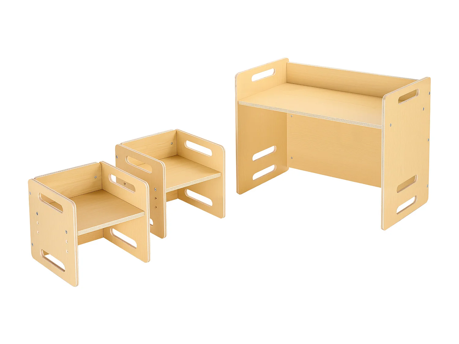 Zestaw Stolik i Krzesełka Montessori do Odstawiania SucceBuy, Drewniane Biurko dla Maluchów z 2 Krzesełkami