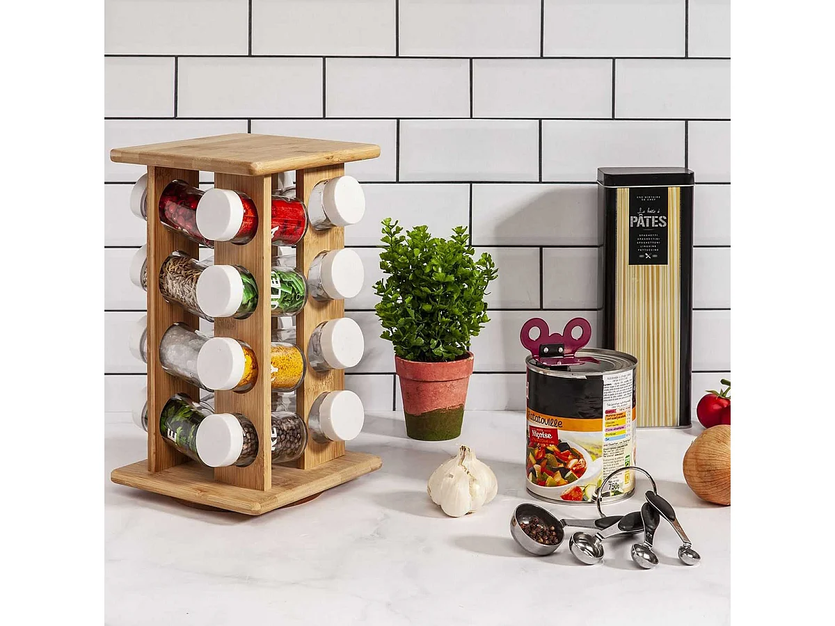 Présentoir à Epices Rotatif en Bambou 16 Pots - SPICY