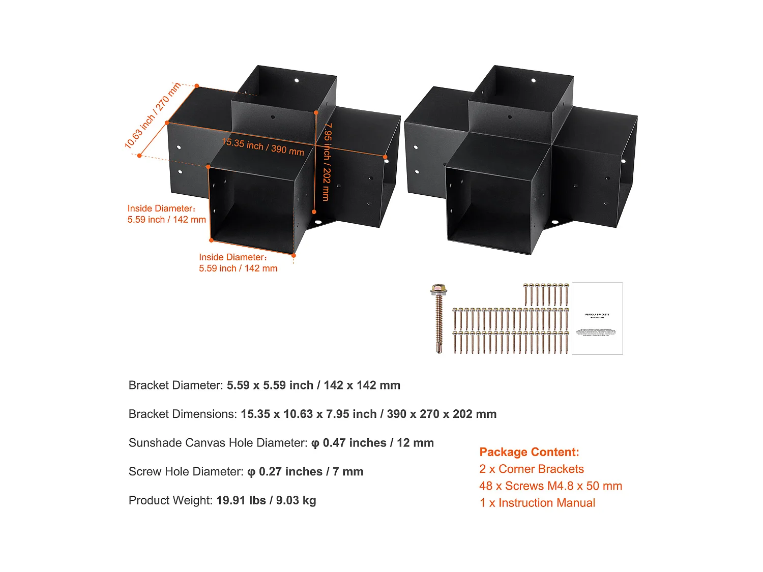 Ondersteuningskit voor Pergola SucceBuy 15.24x15.24 cm 4 Interne Wegen 14.2x14.2 cm 2 Stukken