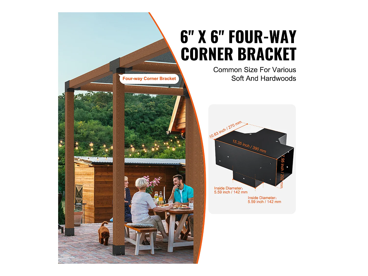 Ondersteuningskit voor Pergola SucceBuy 15.24x15.24 cm 4 Interne Wegen 14.2x14.2 cm 2 Stukken