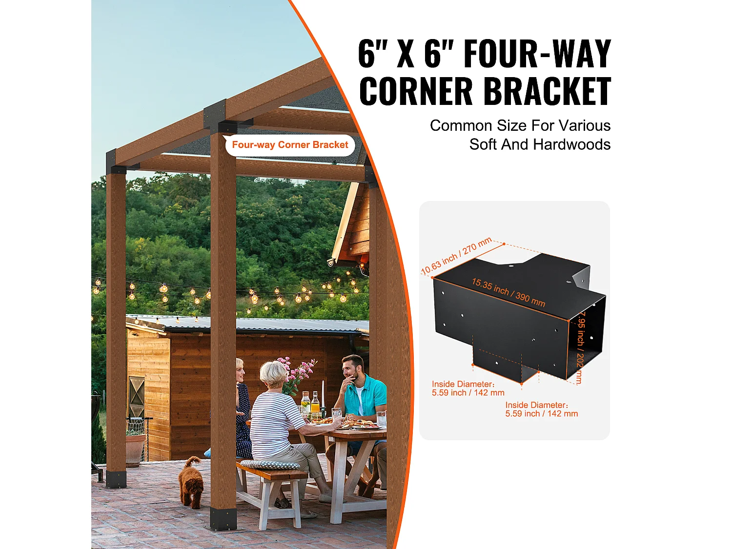 Kit de Supports de Pergola SucceBuy 15.24x15.24 cm 4 Voies Intérieures 14.2x14.2 cm 2 Pièces