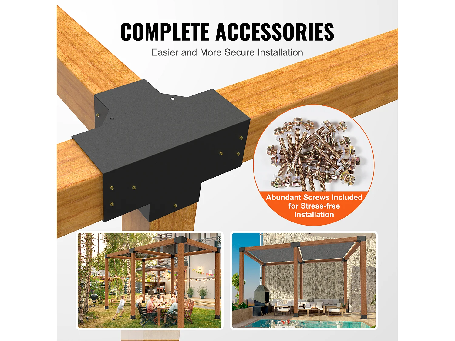 Kit de Supports de Pergola SucceBuy 15.24x15.24 cm 4 Voies Intérieures 14.2x14.2 cm 2 Pièces