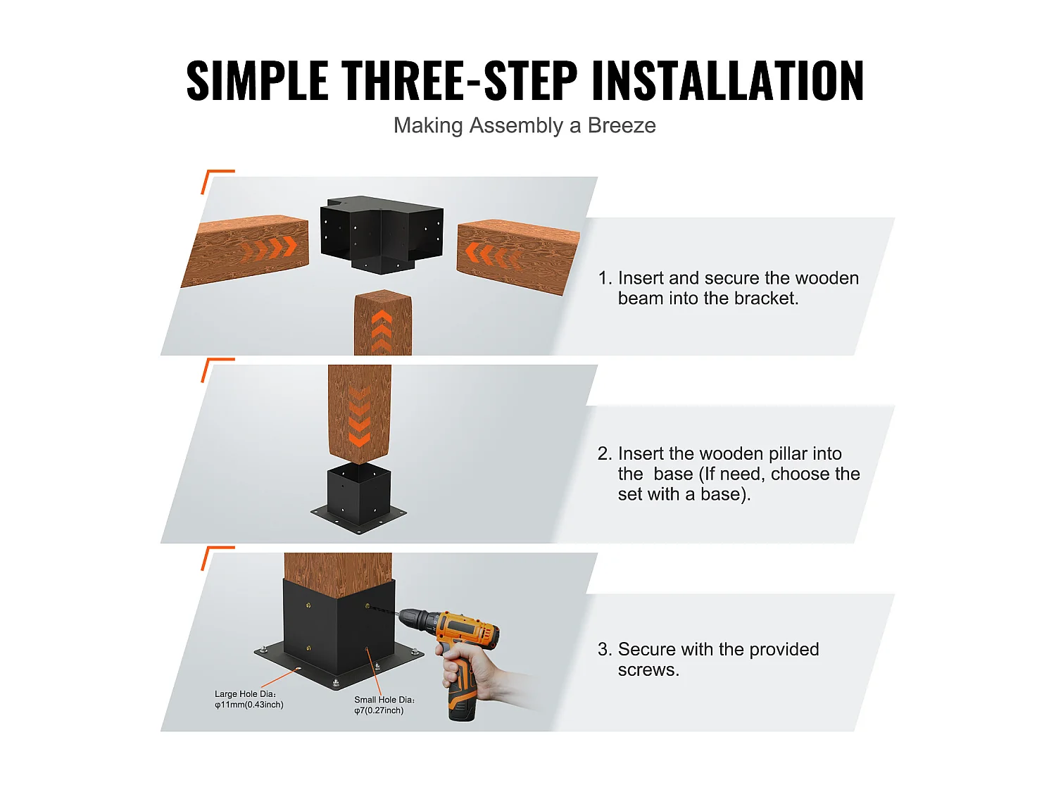 Kit de Supports de Pergola SucceBuy 15.24x15.24 cm 4 Voies Intérieures 14.2x14.2 cm 2 Pièces