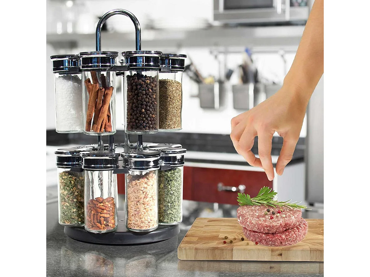 Carrousel à Epices 2 Etages avec 16 Pots en Verre - RONDA