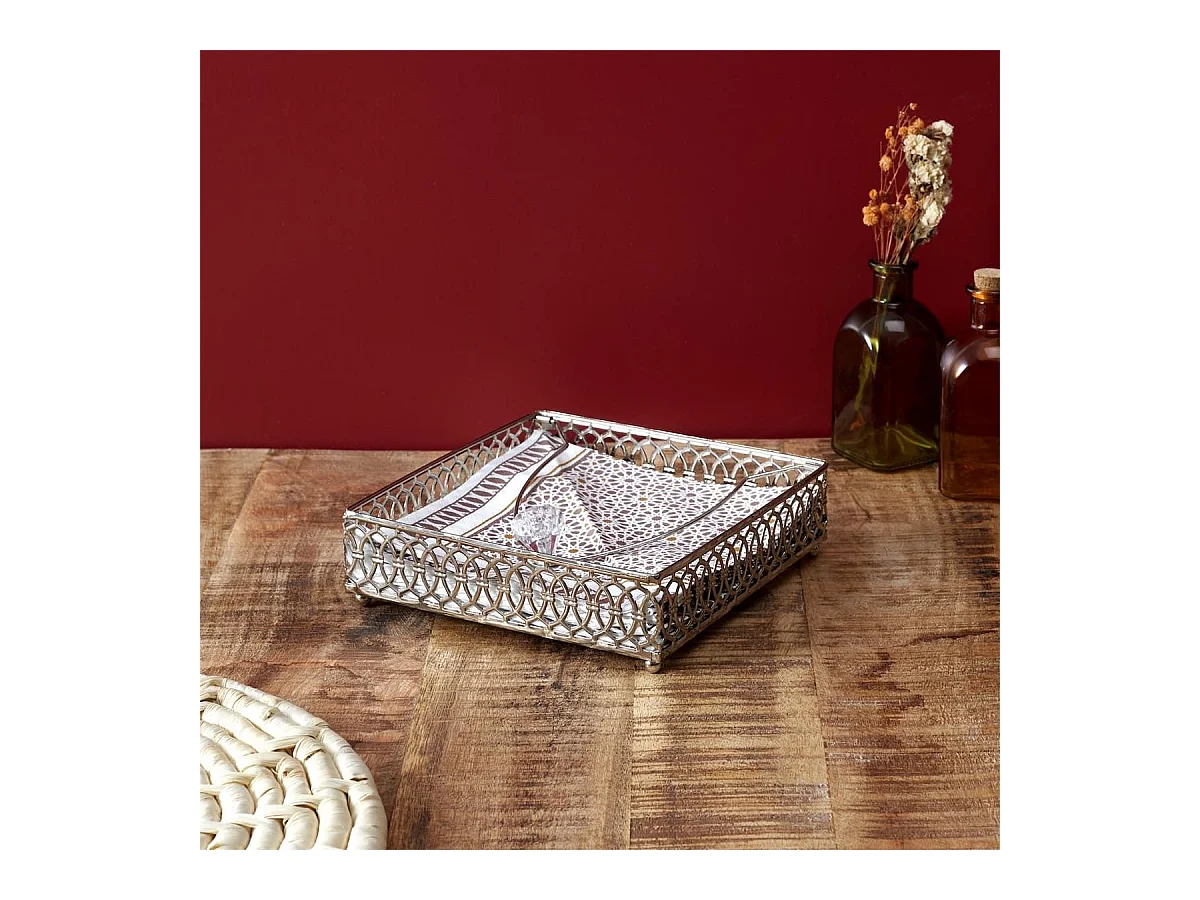 Porte-serviettes en verre avec structure en métal argenté