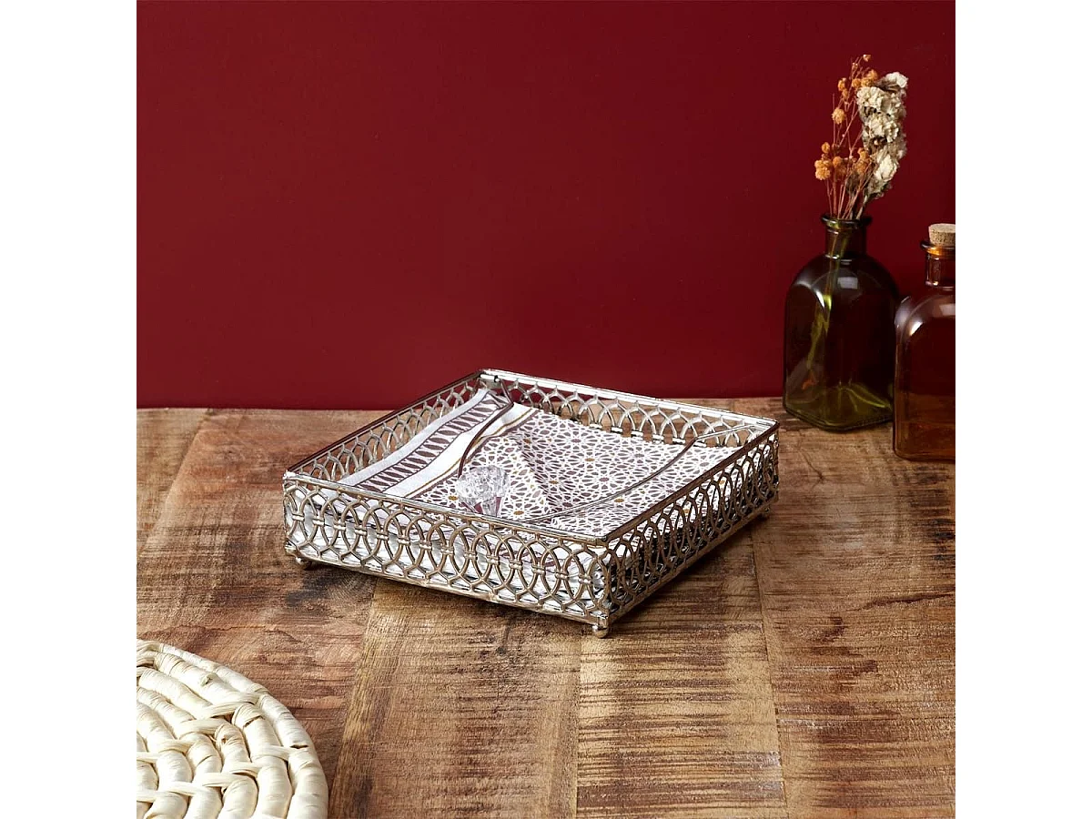 Porte-serviettes en verre avec structure en métal argenté