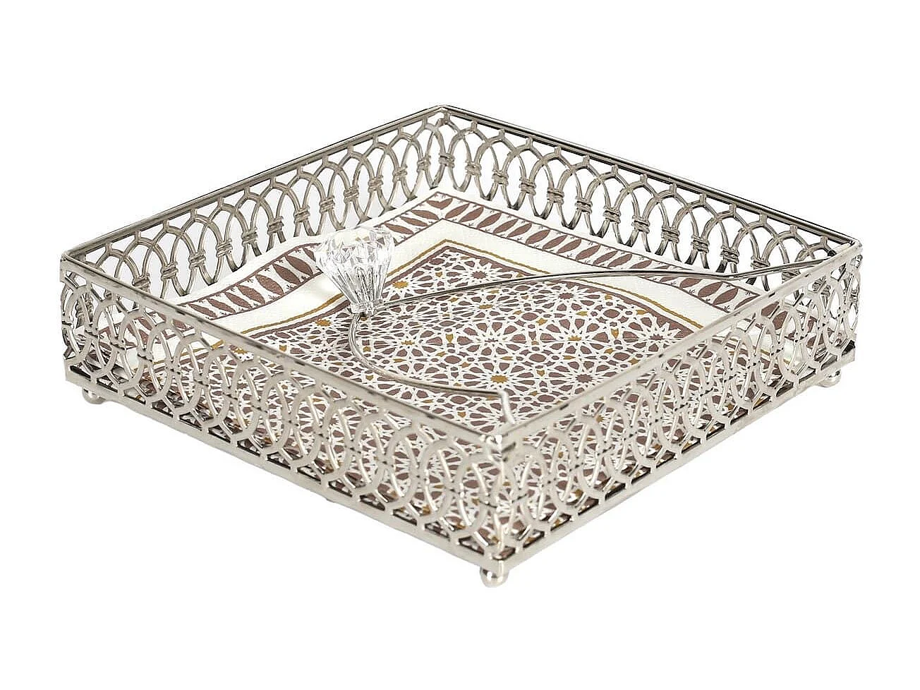 Porte-serviettes en verre avec structure en métal argenté