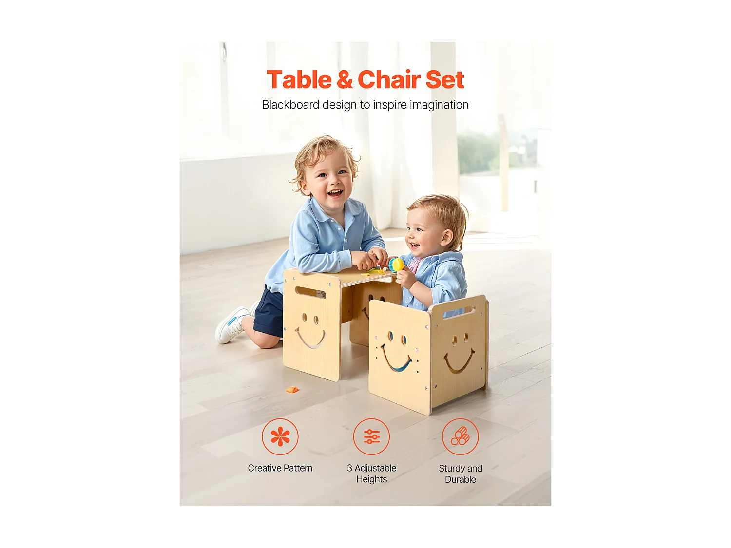 Ensemble Table et Chaises de Sevrage SucceBuy, Bureau Montessori pour Tout-Petits avec Tableau Noir, Bois