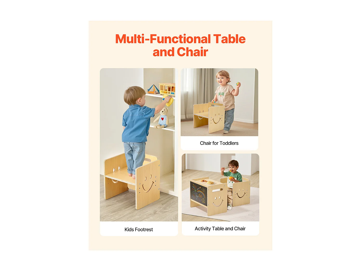 Ensemble Table et Chaises de Sevrage SucceBuy, Bureau Montessori pour Tout-Petits avec Tableau Noir, Bois