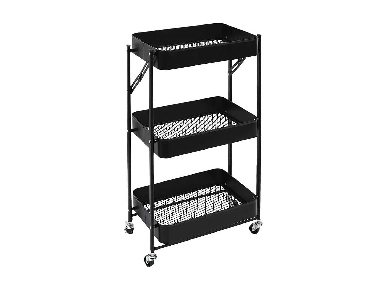 Desserte Pliable à Roulettes Industrielle en Métal Noir 3 Niveaux - MIKAS