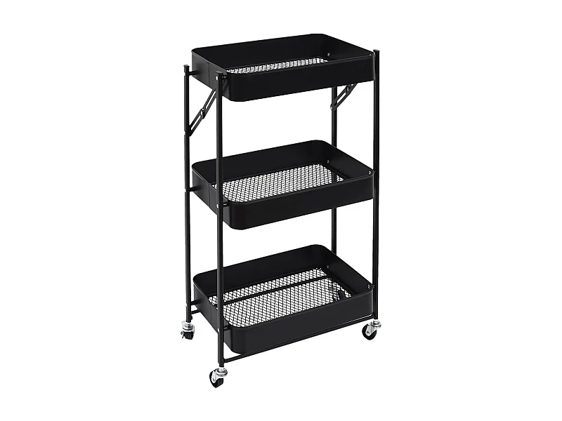 Desserte Pliable à Roulettes Industrielle en Métal Noir 3 Niveaux - MIKAS