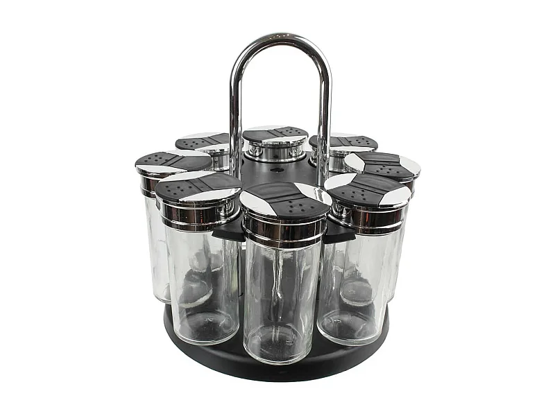 Carrousel à Epices 8 Pots en Verre avec Couvercle Double Clapets - CURRY