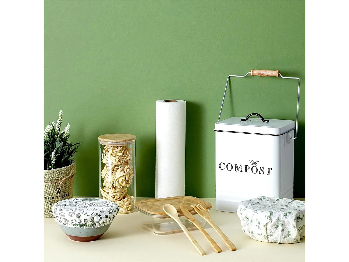 Poubelle de Compostage 5L en Acier Inoxydable Blanc - HARPER