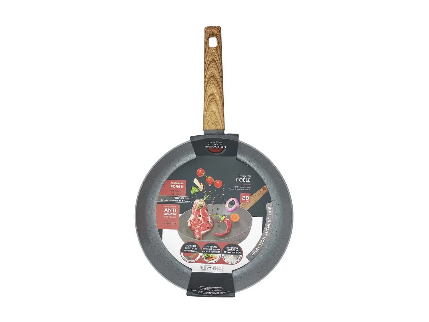 Poêle Aluminium Forgé 28cm avec Manche Effet Bois Tous Feux (Induction)