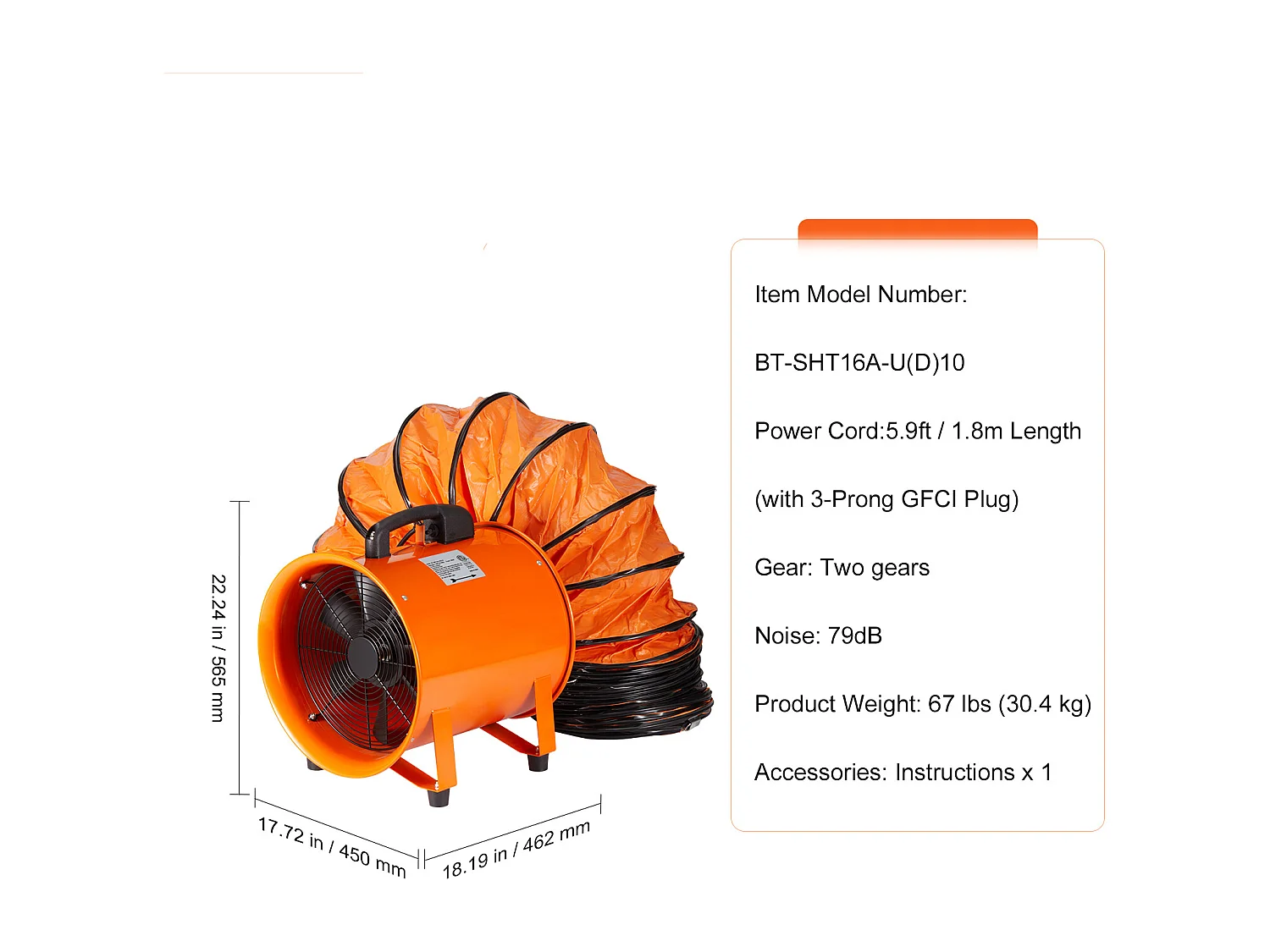 Ventilateur d'Extraction SucceBuy 406.4mm 900W, Soufflerie Industrielle avec 10m de Tuyau d'Arrosage