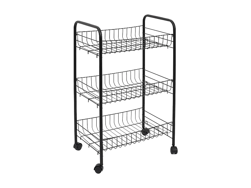 Desserte à Roulettes Industrielle en Métal Noir 3 Niveaux - GLENN