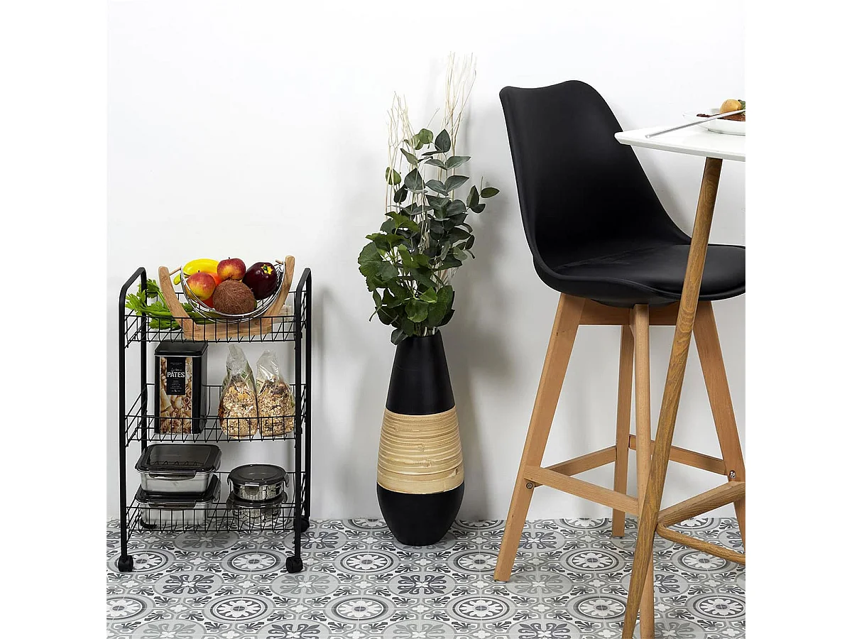 Desserte à Roulettes Industrielle en Métal Noir 3 Niveaux - GLENN