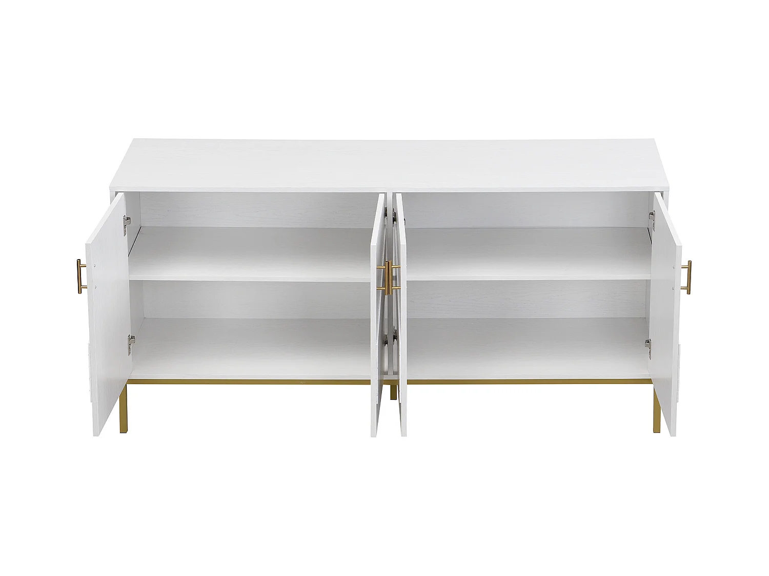 Credenza bianca con 4 ante, gambe dorate, MDF + metallo