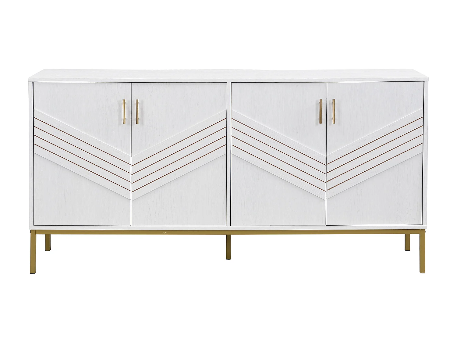 Buffet blanc 4 portes, pieds dorés, MDF+métal