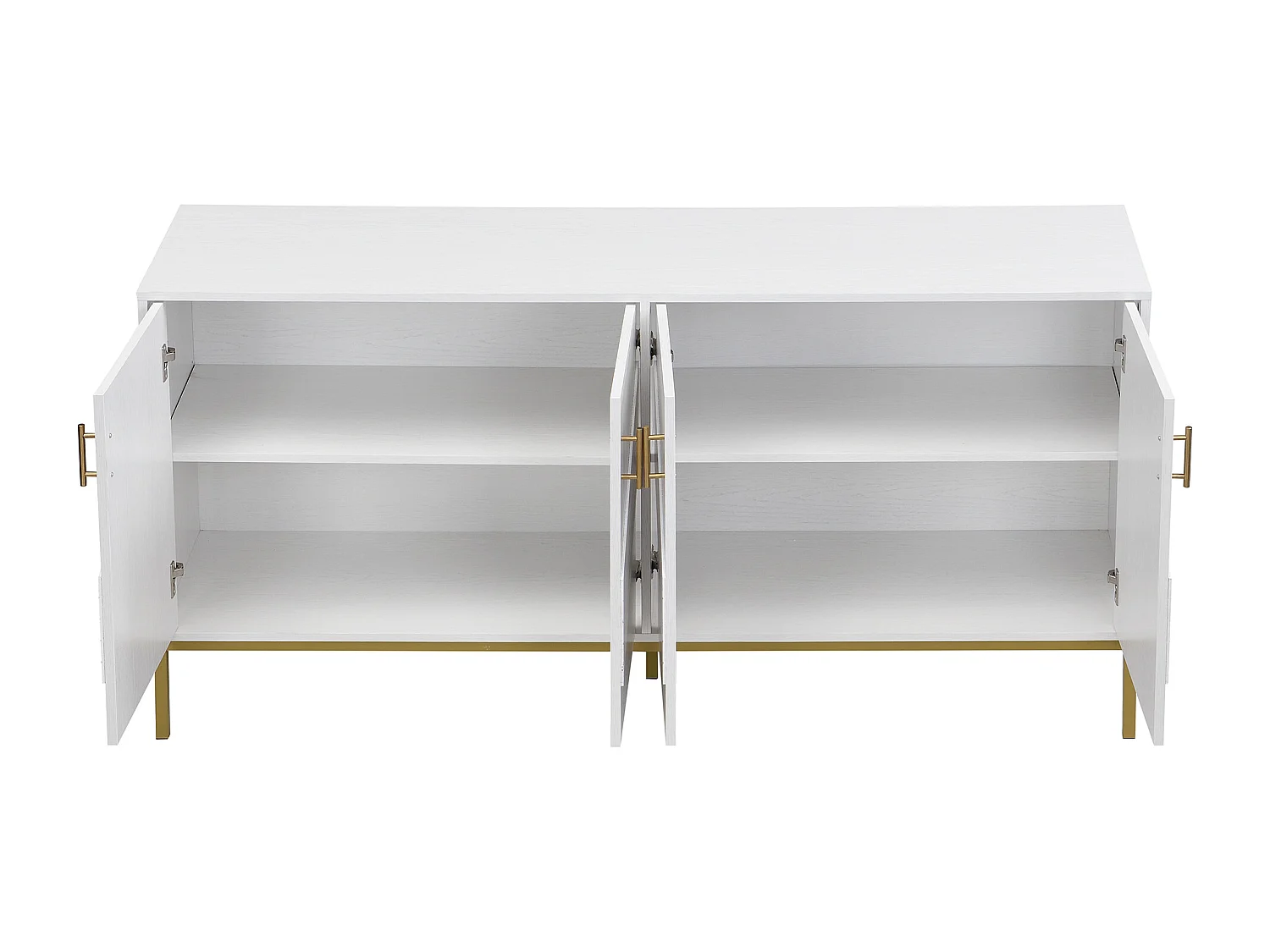 Buffet blanc 4 portes, pieds dorés, MDF+métal