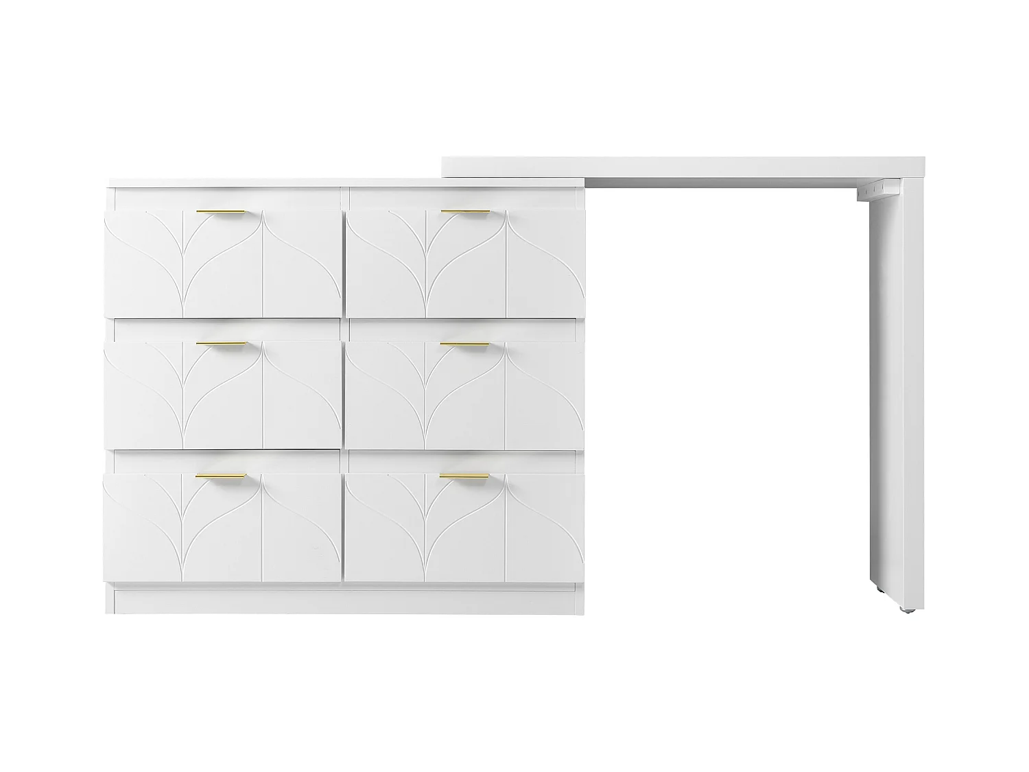 Witte kaptafel met 6 lades en draaitafel, gouden handgrepen, zonder spiegel