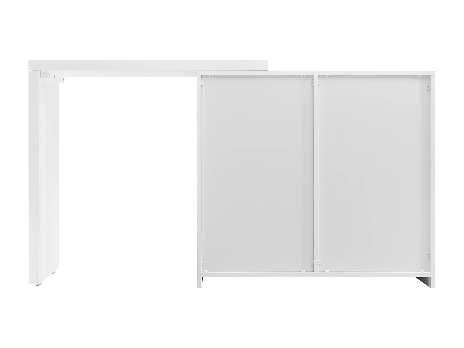 Coiffeuse blanche avec 6 tiroirs et table pivotante, poignées dorées, sans miroir