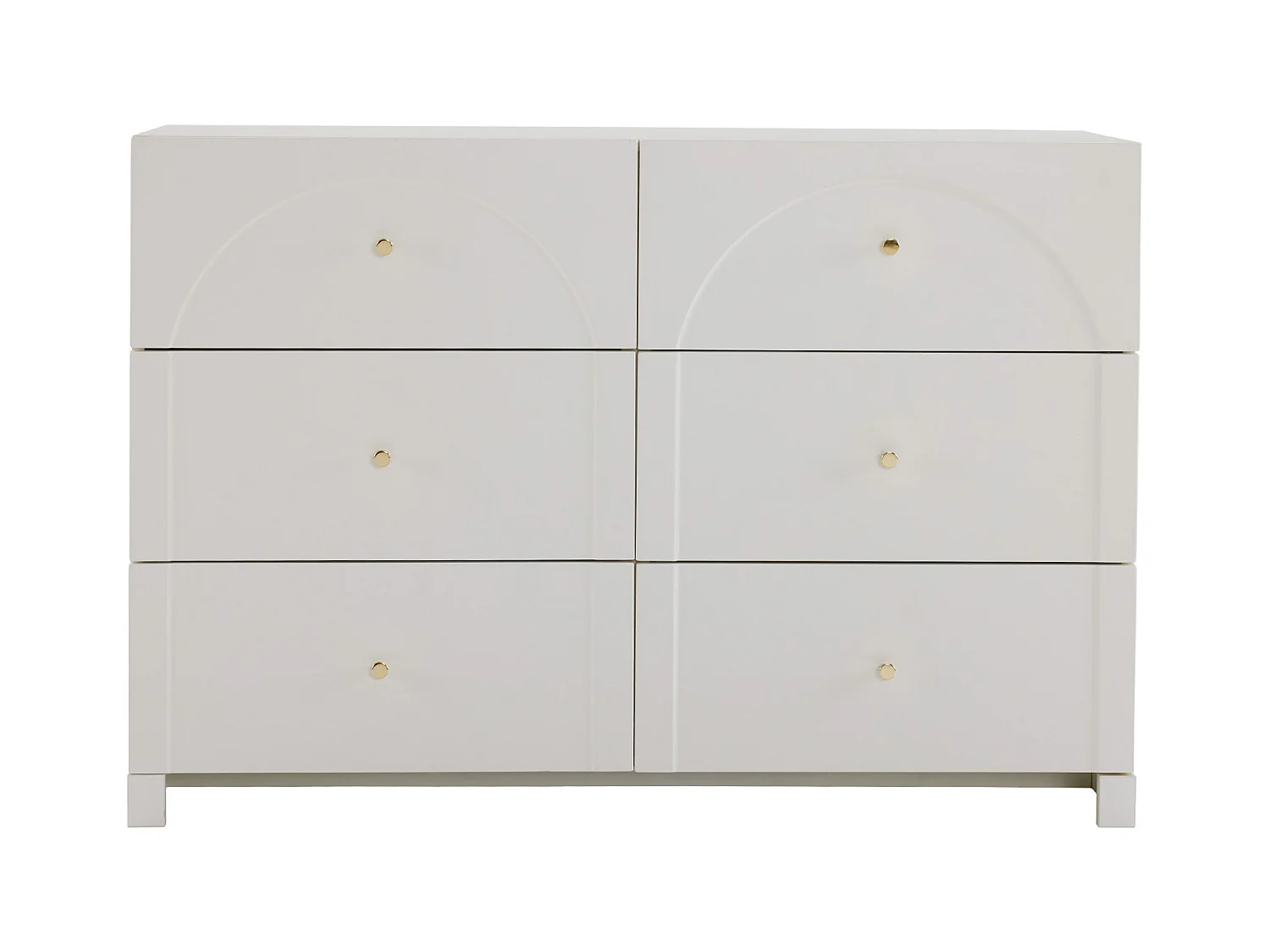 Commode blanche avec 6 tiroirs, poignées dorées , arches courbes