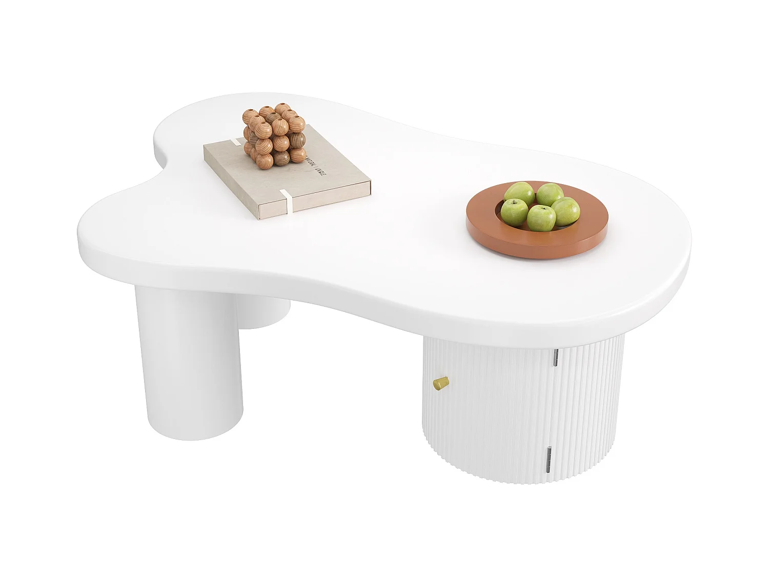 Table basse blanche avec porte, design asymétrique, MDF
