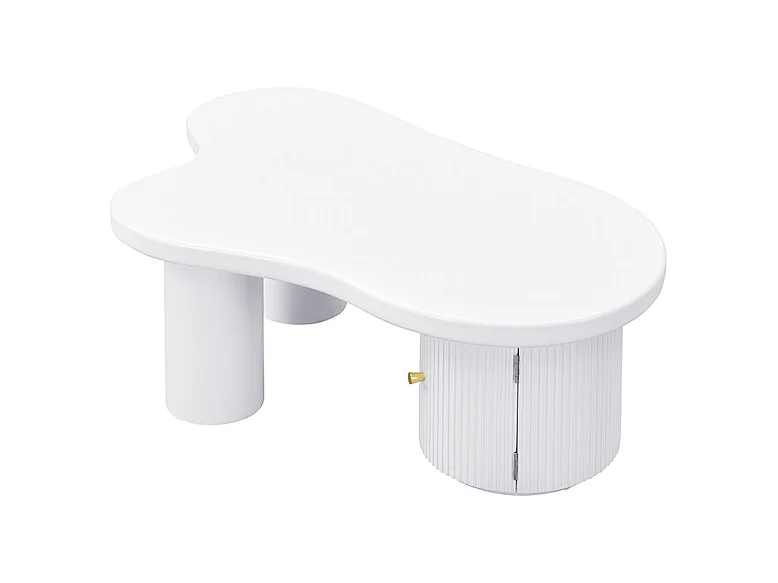 Table basse blanche avec porte, design asymétrique, MDF
