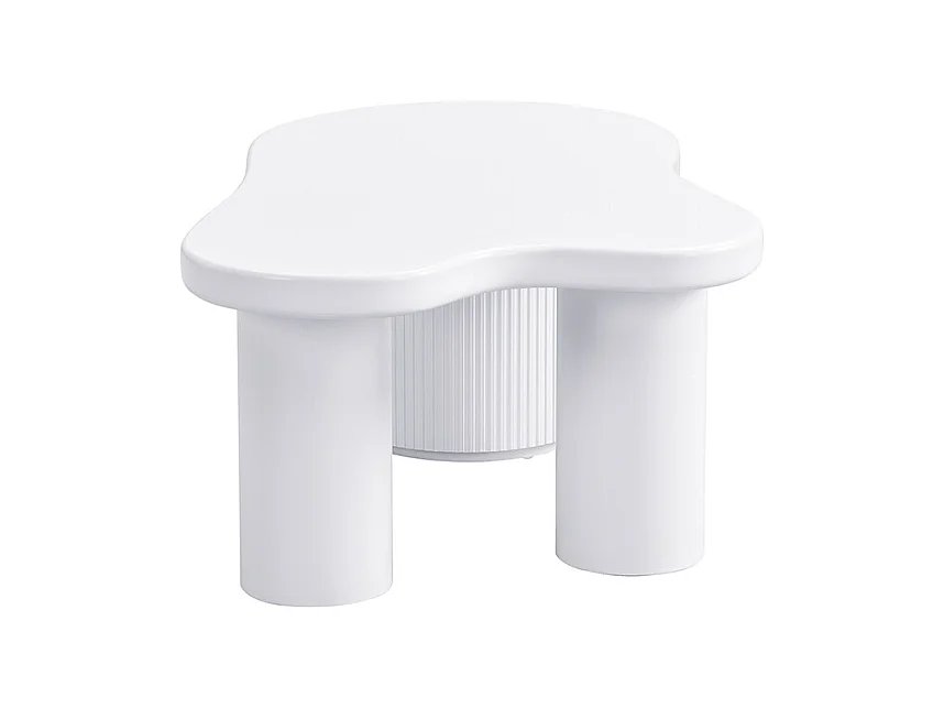 Table basse blanche avec porte, design asymétrique, MDF