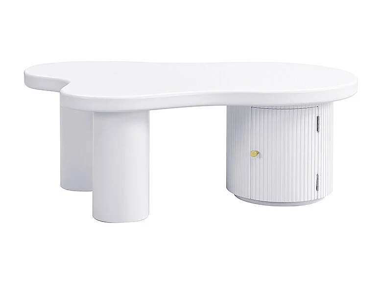 Table basse blanche avec porte, design asymétrique, MDF