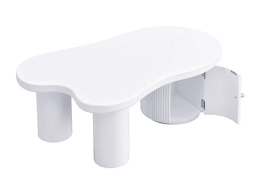 Table basse blanche avec porte, design asymétrique, MDF