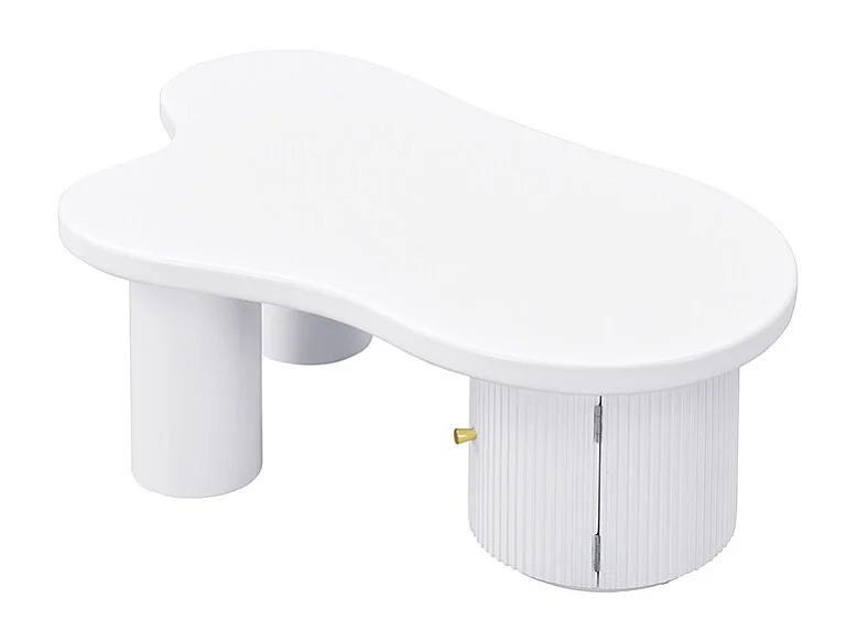 Table basse blanche avec porte, design asymétrique, MDF
