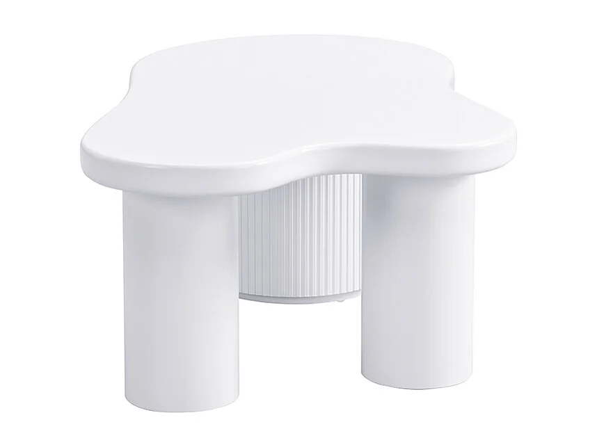 Table basse blanche avec porte, design asymétrique, MDF