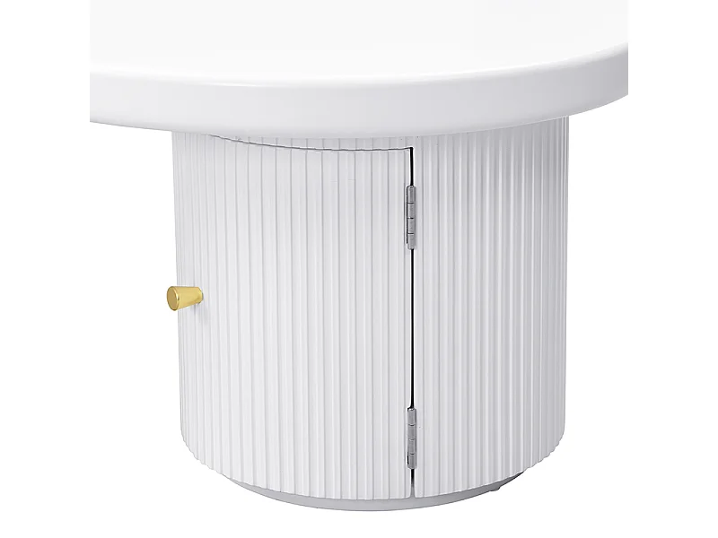 Table basse blanche avec porte, design asymétrique, MDF