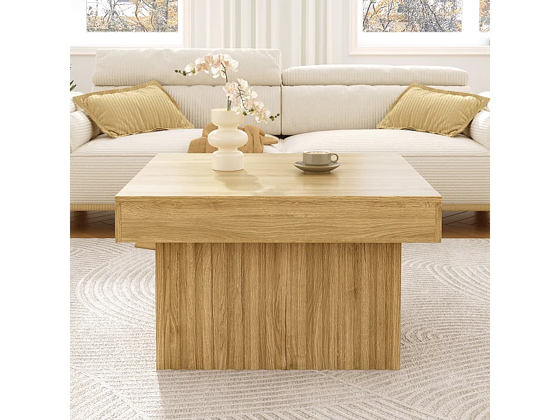 Table basse naturelle, panneaux de particules et MDF, 79x79x46cm