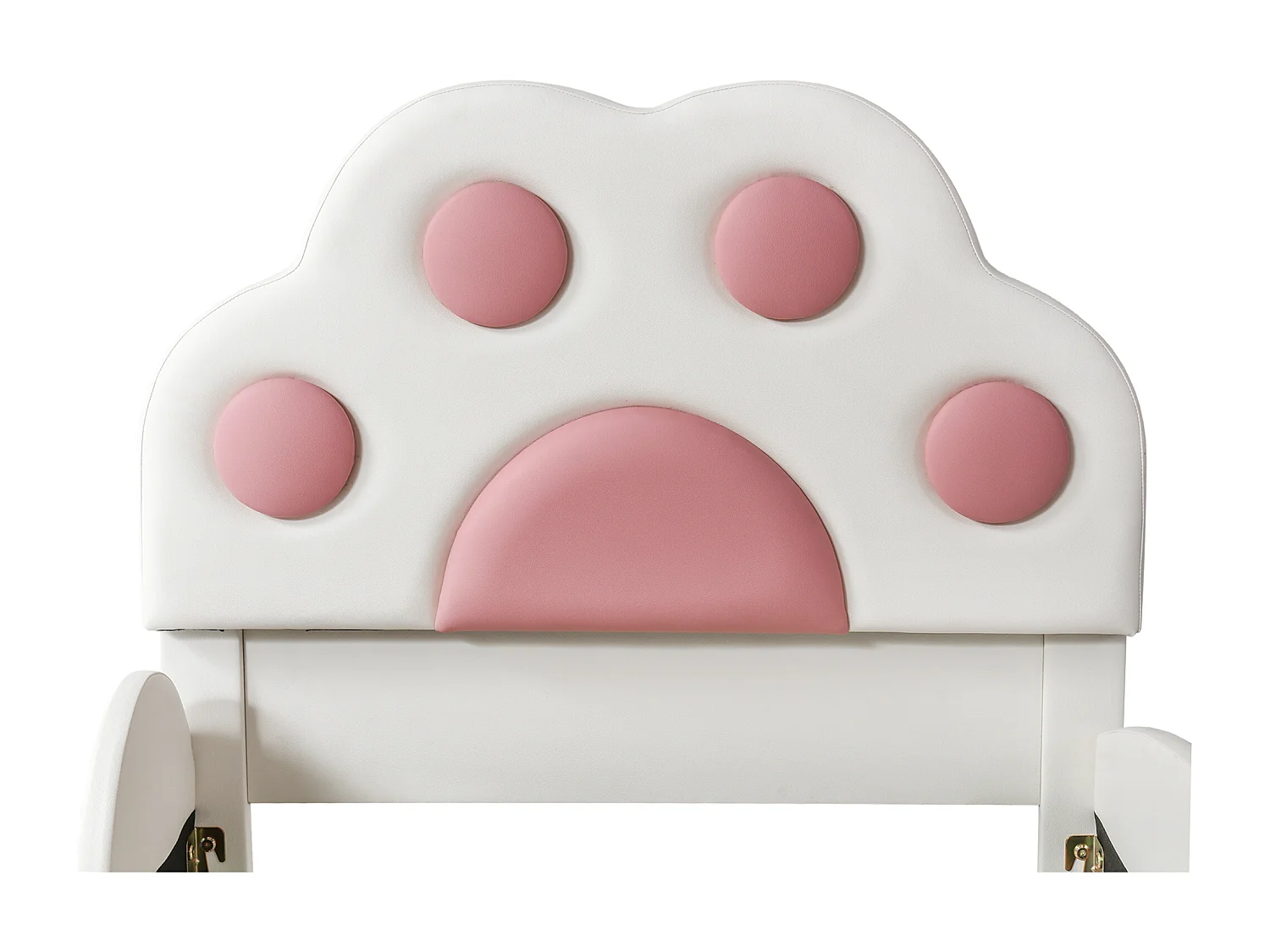 Kinderbed 90x200cm met glijbaan en ladder, kattenpoot hoofdbord, wit + roze