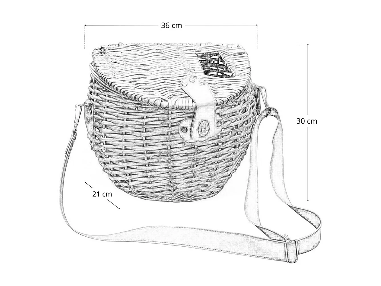 Petit panier à champignons ovale en osier avec bandoulière et ouverture dans le couvercle 36x21x30