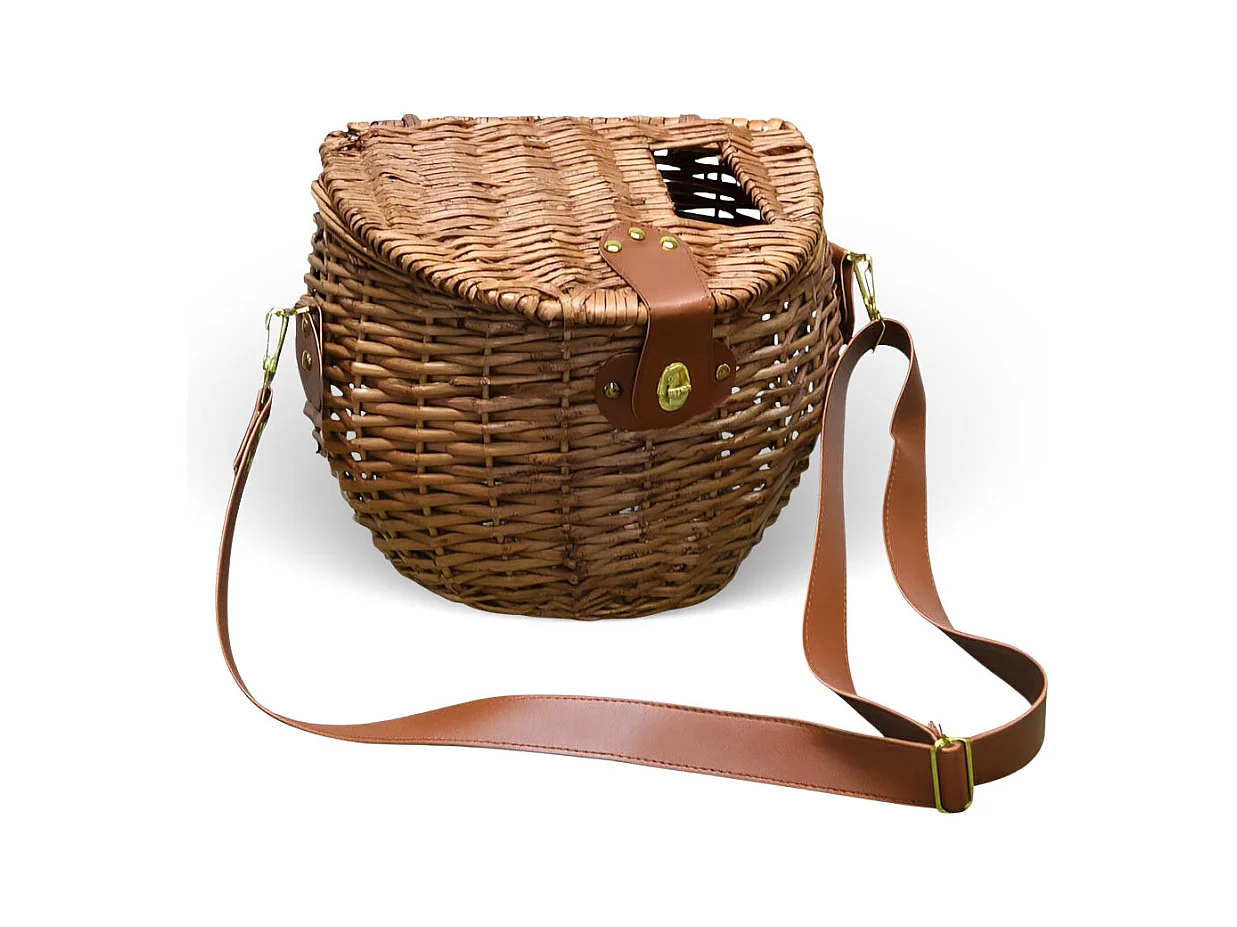 Petit panier à champignons ovale en osier avec bandoulière et ouverture dans le couvercle 36x21x30