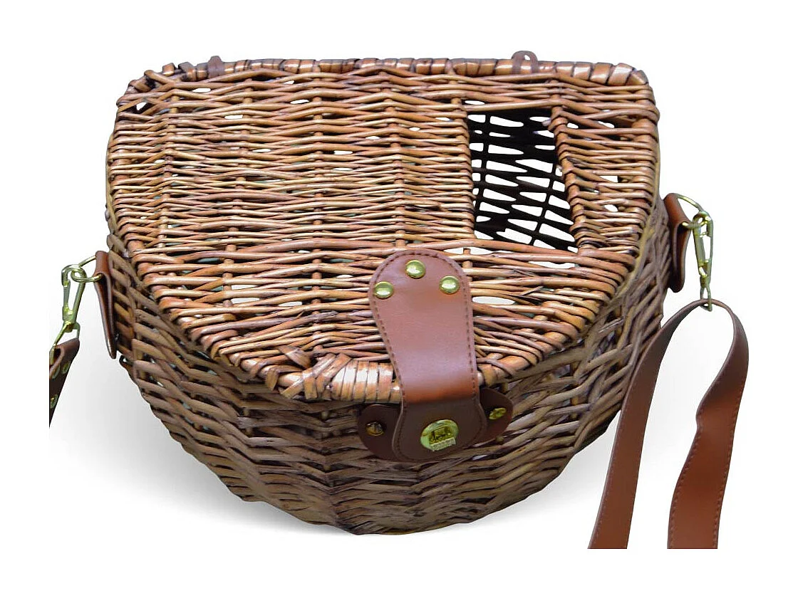 Petit panier à champignons ovale en osier avec bandoulière et ouverture dans le couvercle 36x21x30