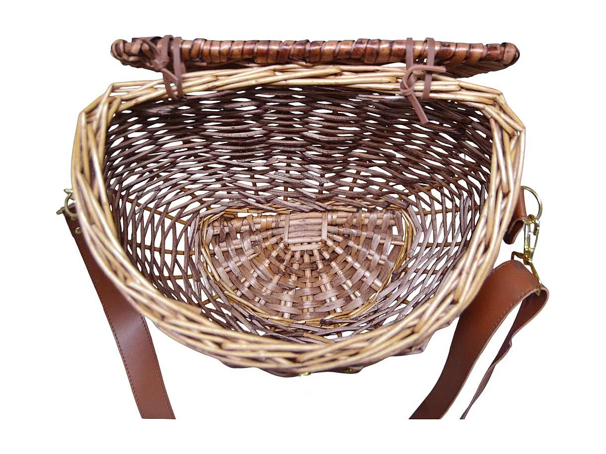 Petit panier à champignons ovale en osier avec bandoulière et ouverture dans le couvercle 36x21x30