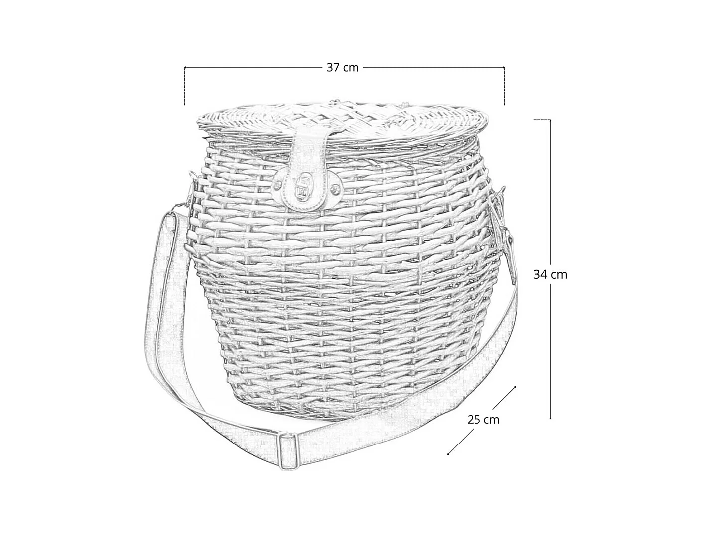 Grand panier à champignons ovale en osier avec couvercle et bandoulière 37 x 25 x h 34 cm