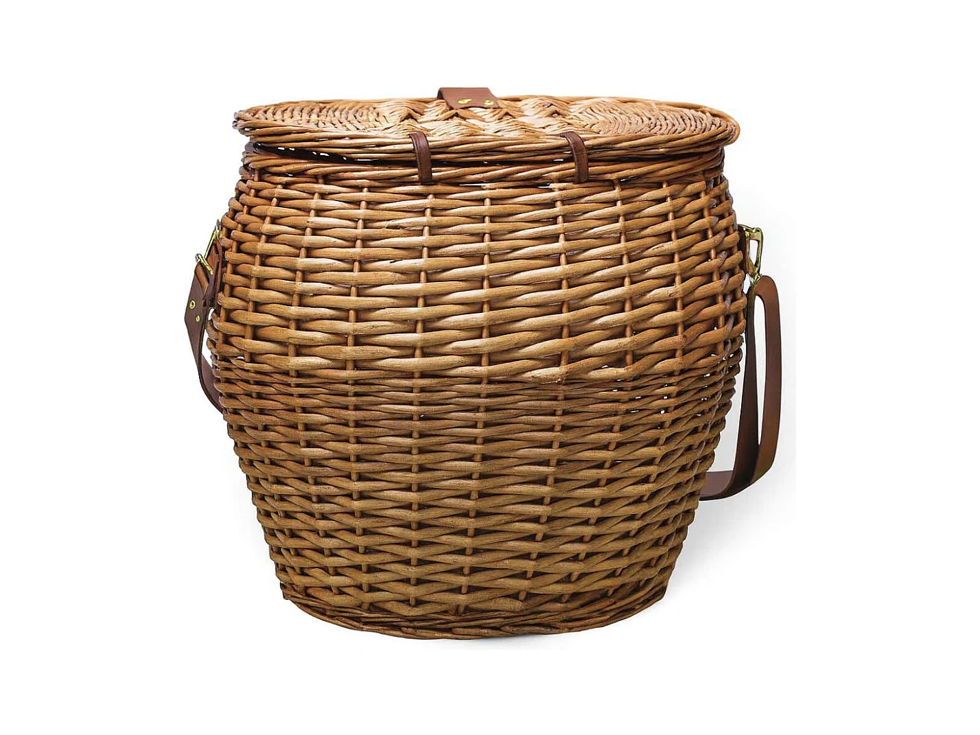 Grand panier à champignons ovale en osier avec couvercle et bandoulière 37 x 25 x h 34 cm